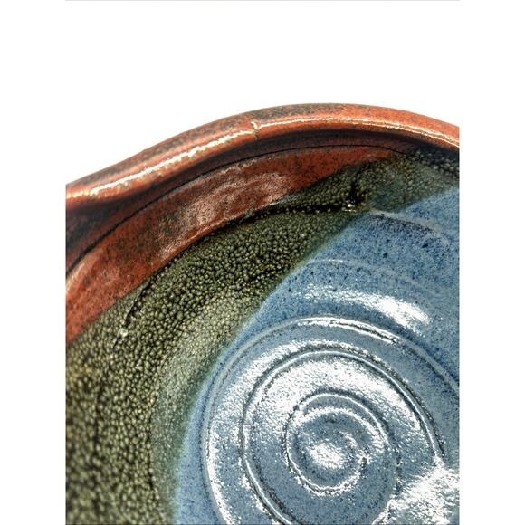 Studio Art Pottery Signed Randi Lile 3 Toned Drip Glaze Blue Brown Rust Dish - Picture 9 of 11